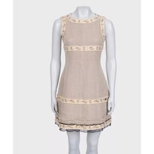 Chanel Vintage Silk & Linen Beige Dress  Size 36/S